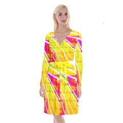 Pop Art Neon Wall Long Sleeve Velvet Front Wrap Dress by essentialimage365