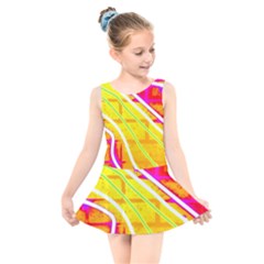 Pop Art Neon Wall Kids  Skater Dress Swimsuit