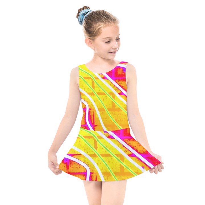 Pop Art Neon Wall Kids  Skater Dress Swimsuit