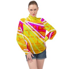 Pop Art Neon Wall High Neck Long Sleeve Chiffon Top by essentialimage365