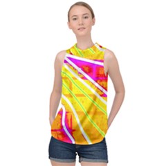 Pop Art Neon Wall High Neck Satin Top by essentialimage365