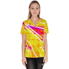 Pop Art Neon Wall Women s V-neck Scrub Top by essentialimage365