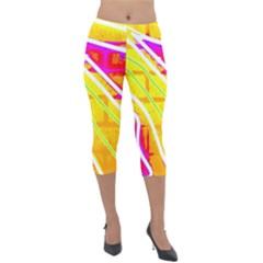 Pop Art Neon Wall Lightweight Velour Capri Leggings  by essentialimage365