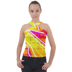 Pop Art Neon Wall Cross Neck Velour Top by essentialimage365