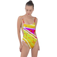 Pop Art Neon Wall Tie Strap One Piece Swimsuit by essentialimage365