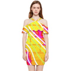 Pop Art Neon Wall Shoulder Frill Bodycon Summer Dress by essentialimage365