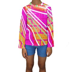 Pop Art Neon Wall Kids  Long Sleeve Swimwear by essentialimage365