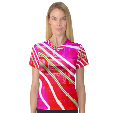 Pop Art Neon Wall V-neck Sport Mesh Tee by essentialimage365