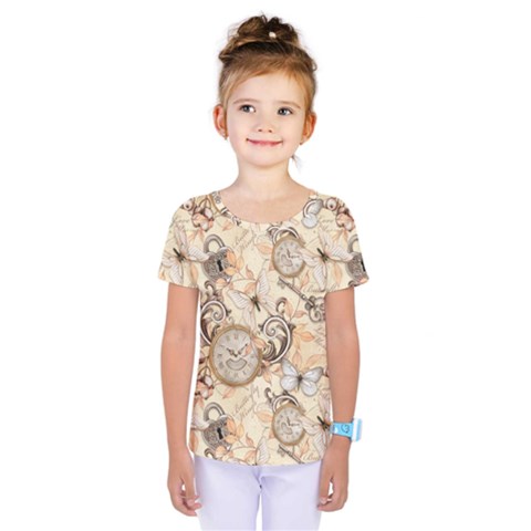 Clock Butterfly Pattern Kids  One Piece Tee by designsbymallika