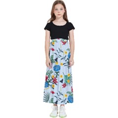 Blue Floral Stripes Kids  Flared Maxi Skirt by designsbymallika