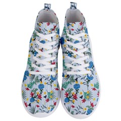 Blue Floral Stripes Men s Lightweight High Top Sneakers by designsbymallika