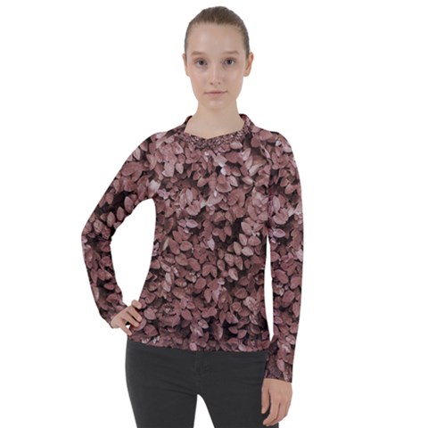 Red Leaves Photo Pattern Women s Pique Long Sleeve Tee by dflcprintsclothing