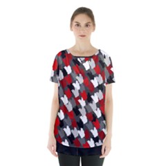 Abstract Paint Splashes, Mixed Colors, Black, Red, White Skirt Hem Sports Top by Casemiro