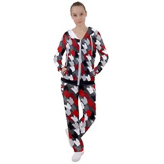Abstract Paint Splashes, Mixed Colors, Black, Red, White Women s Tracksuit by Casemiro