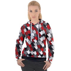 Abstract Paint Splashes, Mixed Colors, Black, Red, White Women s Overhead Hoodie by Casemiro