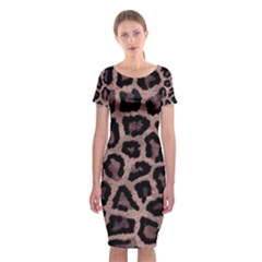 Realistic Leopard Fur Pattern, Brown, Black Spots Classic Short Sleeve Midi Dress by Casemiro