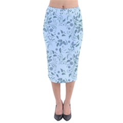 Folk Floral Art Print  Flowers Abstract Art  Poster  Velvet Midi Pencil Skirt by Eskimos