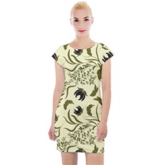 Folk flowers art pattern Floral abstract surface design  Seamless pattern Cap Sleeve Bodycon Dress