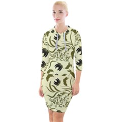 Folk flowers art pattern Floral abstract surface design  Seamless pattern Quarter Sleeve Hood Bodycon Dress