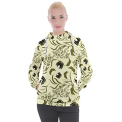 Folk flowers art pattern Floral abstract surface design  Seamless pattern Women s Hooded Pullover