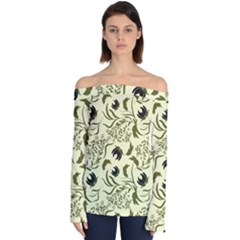 Folk Flowers Art Pattern Floral Abstract Surface Design  Seamless Pattern Off Shoulder Long Sleeve Top by Eskimos