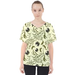 Folk flowers art pattern Floral abstract surface design  Seamless pattern V-Neck Dolman Drape Top