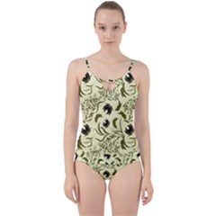 Folk flowers art pattern Floral abstract surface design  Seamless pattern Cut Out Top Tankini Set