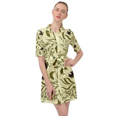 Folk flowers art pattern Floral abstract surface design  Seamless pattern Belted Shirt Dress