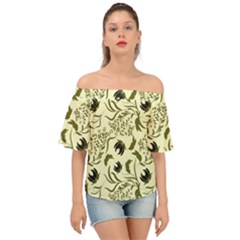 Folk flowers art pattern Floral abstract surface design  Seamless pattern Off Shoulder Short Sleeve Top