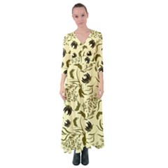 Folk flowers art pattern Floral abstract surface design  Seamless pattern Button Up Maxi Dress