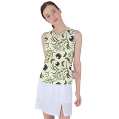 Folk flowers art pattern Floral abstract surface design  Seamless pattern Women s Sleeveless Sports Top