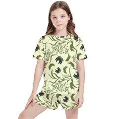 Folk flowers art pattern Floral abstract surface design  Seamless pattern Kids  Tee and Sports Shorts Set