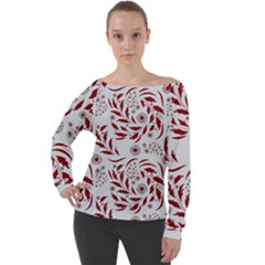 Folk Flowers Art Pattern Floral Abstract Surface Design  Seamless Pattern Off Shoulder Long Sleeve Velour Top by Eskimos