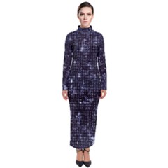Geometric Dark Blue Abstract Print Pattern Turtleneck Maxi Dress by dflcprintsclothing