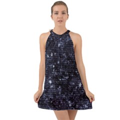 Geometric Dark Blue Abstract Print Pattern Halter Tie Back Chiffon Dress by dflcprintsclothing