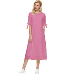 Color Pale Violet Red Bow Sleeve Chiffon Midi Dress