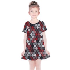 Hexagonal Blocks Pattern, Mixed Colors Kids  Simple Cotton Dress