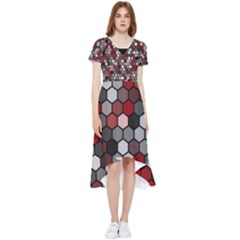 Hexagonal Blocks Pattern, Mixed Colors High Low Boho Dress by Casemiro