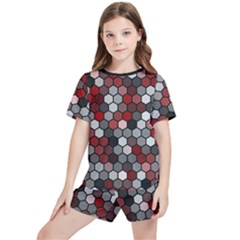 Hexagonal Blocks Pattern, Mixed Colors Kids  Tee And Sports Shorts Set