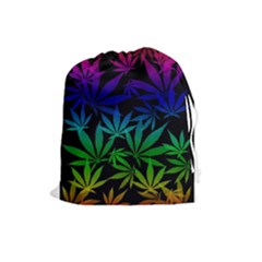 Weed Rainbow, Ganja Leafs Pattern In Colors, 420 Marihujana Theme Drawstring Pouch (large) by Casemiro