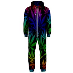 Weed Rainbow, Ganja Leafs Pattern In Colors, 420 Marihujana Theme Hooded Jumpsuit (men) 