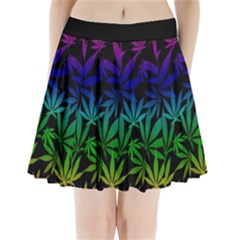 Weed Rainbow, Ganja Leafs Pattern In Colors, 420 Marihujana Theme Pleated Mini Skirt by Casemiro