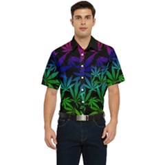 Weed Rainbow, Ganja Leafs Pattern In Colors, 420 Marihujana Theme Men s Short Sleeve Pocket Shirt  by Casemiro