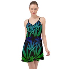 Weed Rainbow, Ganja Leafs Pattern In Colors, 420 Marihujana Theme Summer Time Chiffon Dress by Casemiro