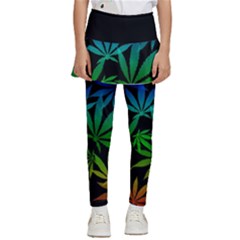 Weed Rainbow, Ganja Leafs Pattern In Colors, 420 Marihujana Theme Kids  Skirted Pants by Casemiro