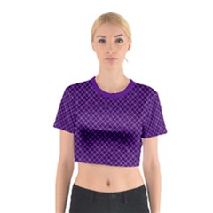 Purple, Black And Yellow Color Plaid, Retro Tartan Pattern Cotton Crop Top