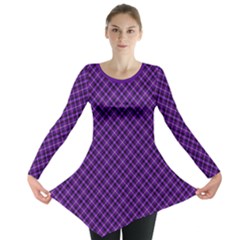 Purple, Black And Yellow Color Plaid, Retro Tartan Pattern Long Sleeve Tunic  by Casemiro