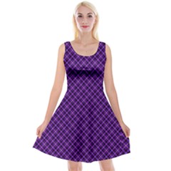 Purple, Black And Yellow Color Plaid, Retro Tartan Pattern Reversible Velvet Sleeveless Dress by Casemiro
