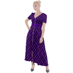 Purple, Black And Yellow Color Plaid, Retro Tartan Pattern Button Up Short Sleeve Maxi Dress by Casemiro