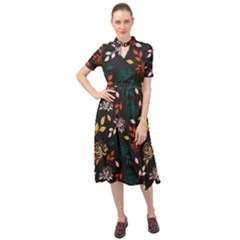 Rose Floral Keyhole Neckline Chiffon Dress by tmsartbazaar